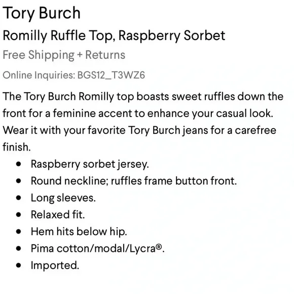 Tory Burch ruffle button long sleeve top Romilly pink coral salmon medium - Picture 13 of 13